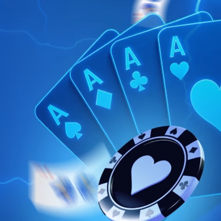 Stack of glowing playing cards and poker chips under a blue spotlight, representing reload and free-spin offers at 777Bet Casino.
